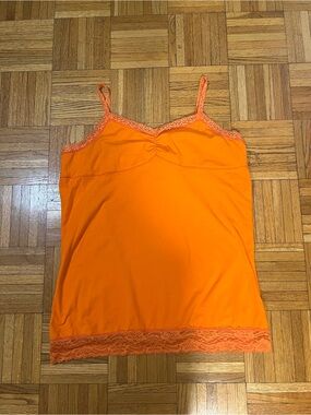 Vintage Y2K Deb Orange Lace-Trim Cami Tank Top size XL